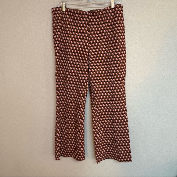 Anthropologie Maeve The Margot Women’s L Brown Pink Geo Kick Flare Pants - Picture 3 of 9